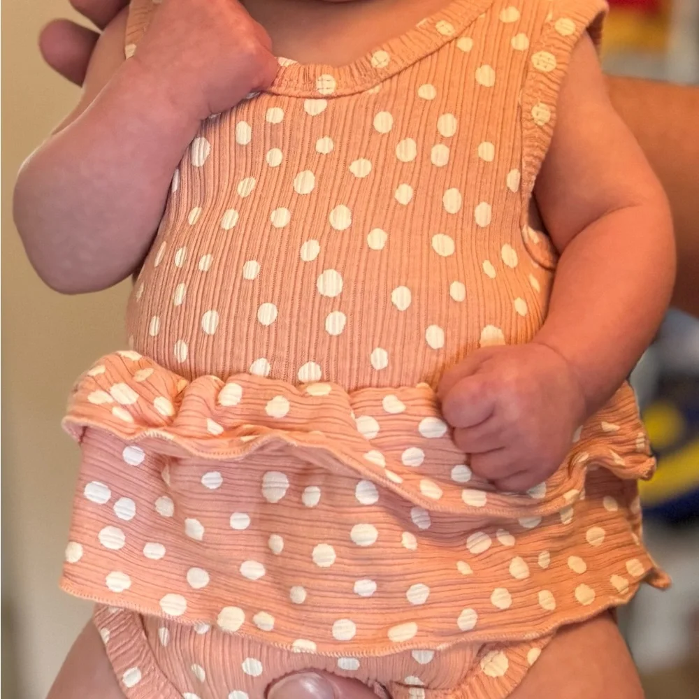 Polka Dot Ruffled Baby Romper & Headband Set, 0-3 Month